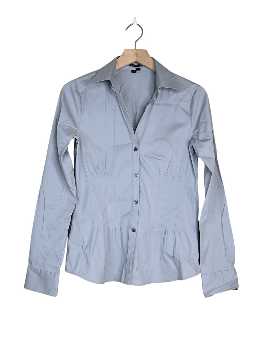 Theory Women's S Radina Light Gray Pleated Button Down Blouse